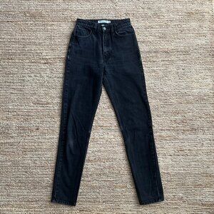 American Apparel High Waisted Straight Leg Jeans, 100% Cotton, Black, 25